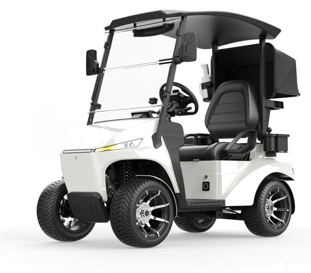 White single-rider electric golf cart