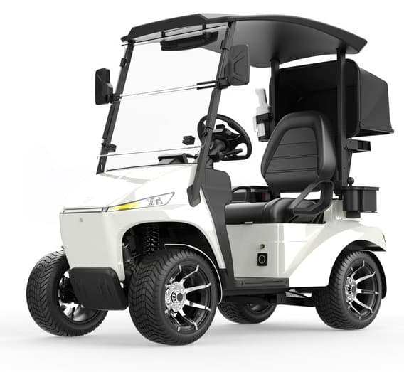 EV Cart Source DS-02 single rider golf cart — front three-quarter view, sapphire blue
